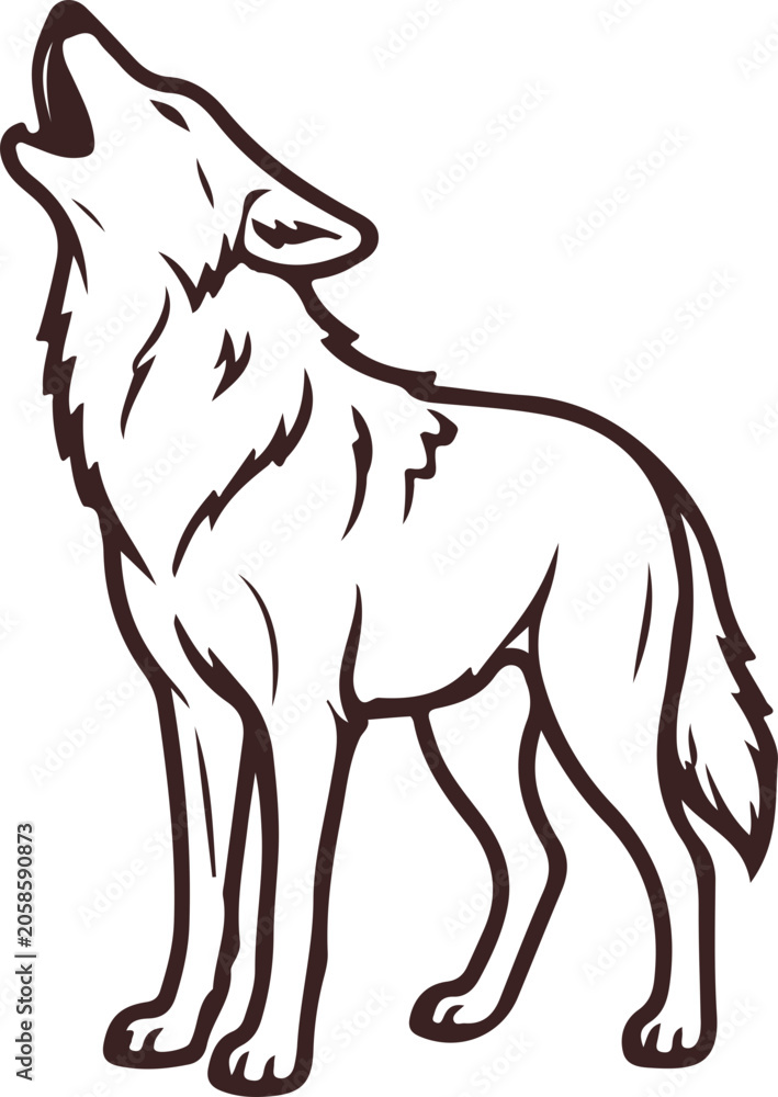 Obraz premium Howling wolf line art illustration for nature branding