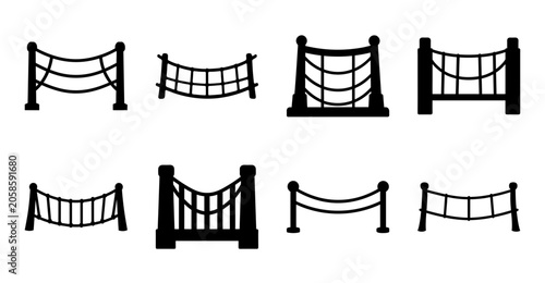Fotografie Minimalist traditional japanese lattice fence designs - Simple black and white vector illustrations of classic Japanese lattice fence patterns in various styles and shapes