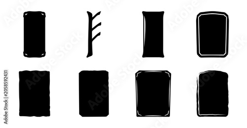 Schilderij op canvas Modern abstract runic symbols and rectangle icons set - Minimalist black vector icons featuring abstract runes and simple rectangular shapes for modern design projects