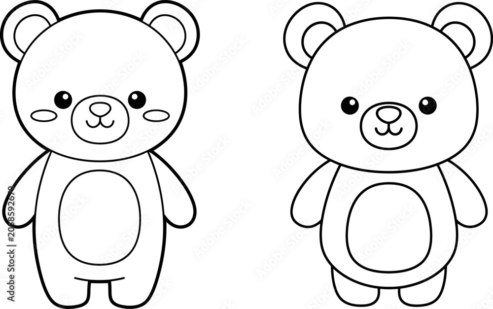 Obraz premium Kawaii bear coloring page design cute cartoon bears for kids