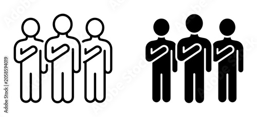 Tablou pe pânză Patriotic People Icons, Three Figures with Hands on Chest, Loyalty Symbol, Natio