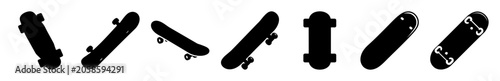 Foto Flat design skateboard icons set with varied styles - A collection of clean, minimalist skateboard icons in different orientations and styles for graphic design projects