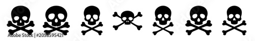 Fotografía Row of skull icons with crossbones - Simple vector illustration showing a sequence of skull icons with classic pirate crossbones, ideal for thematic designs or symbols