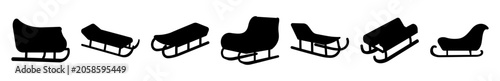 Fotografie Various sleighs and sleds in black and white - A clean illustration of different types of sleighs and sleds, including classic and modern designs, all in minimalist black and white style