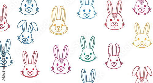 Colorful Bunny Pattern - Cute Rabbit Head Doodle Background for Easter and Spring Designs