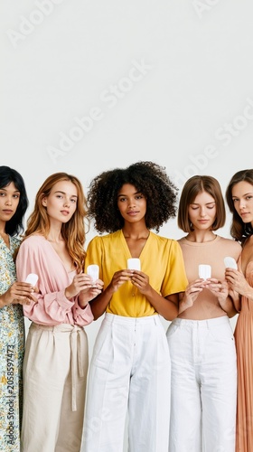 Diverse Women Holding Menstrual Products for Period Poverty, Feminine Hygiene Access, and Menstrual Equity Awareness