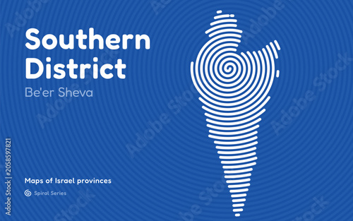 Spiral pattern map of Israel Southern District with administrative center in Be'er Sheva