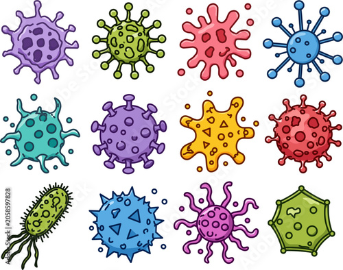 Colorful Cartoon Microbes and Viruses Collection for Science Education