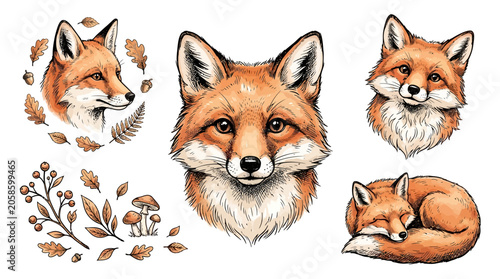 Red Fox Faces and Body Closeup.