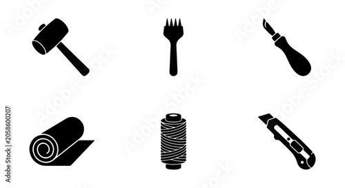 Foto Leather Craft Tools Set, Black Icons for Leatherworking, Crafting, and DIY Proje