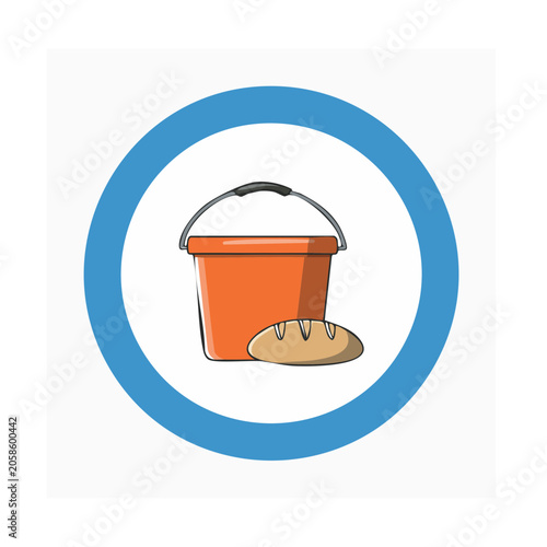 Orange bucket and shovel icon on white background