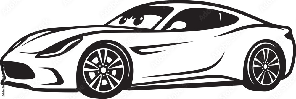 Fototapeta premium Sports Car Silhouette Black And White Vector Illustration