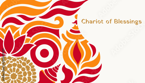 Bold Rath Yatra horizontal vector with confident chariot procession, oversized lotus, vertical breathing column for web header