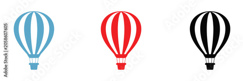Hot Air Balloon Icons Featuring Colorful Travel Symbols, Adventure Elements, and Tourism Vector Illustration