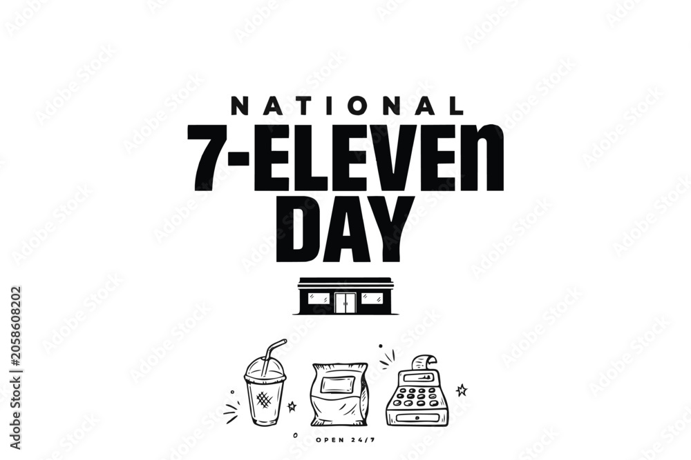 Fototapeta premium NATIONAL 7-ELEVEN DAY vector illustration isolated on white background
