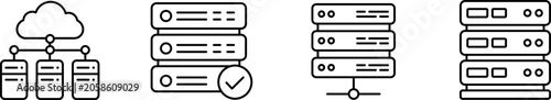 Photos Server icon set showing professional database storage rack with cloud connection