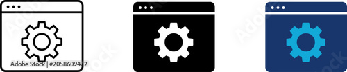 Fotografía Configuration icon set showing professional mechanical gear wheel on web browser