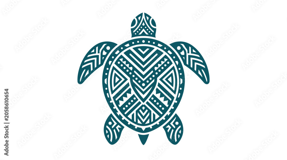 Fototapeta premium Teal turtle tribal art design symbol.