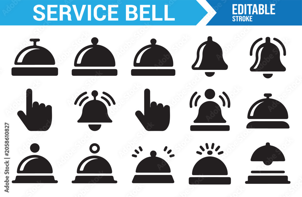 Fototapeta premium Hospitality Service Bell Icons for Hotel Restaurant and Guest Assistance Concepts