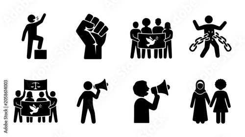 Bilde på lerret Protest Icons Set, Human Rights Symbols, Social Justice Graphics, Activism Vecto