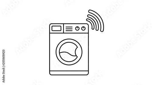 Smart Washing Machine Icon with Wi-Fi Connection, Modern Laundry Appliance Line Art Symbol for Smart Home Technology