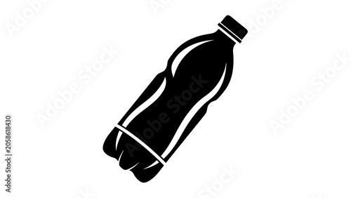Black Plastic Bottle Silhouette Icon for Water or Soda, Minimalist Beverage Container Graphic on White Background