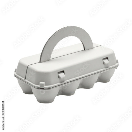 Empty gray cardboard egg carton with a handle isolated on transparent background