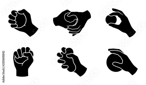 Photos Hand Gestures Vector Icons Set: Gripping, Squeezing, Holding Objects, Exercise,