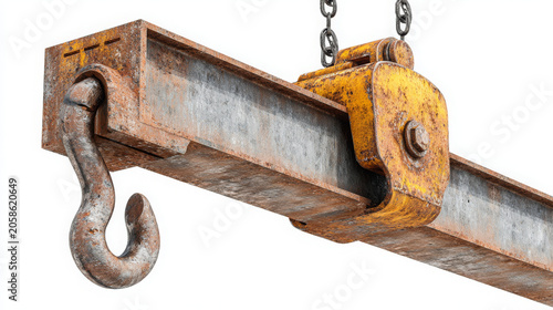 Industrial crane spreader beam with hook isolated on white background