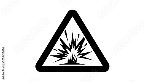 Explosive Material Danger Warning Sign Symbol in Black and White Triangle Isolated on White Background