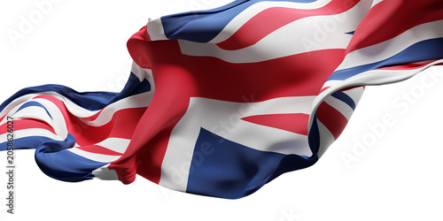 United Kingdom flag and detailed fabric texture flowing isolated on transparent background 3D render