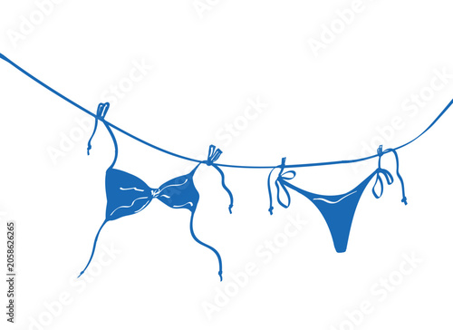 Tableau sur toile Summer bikini hanging on coastal rope