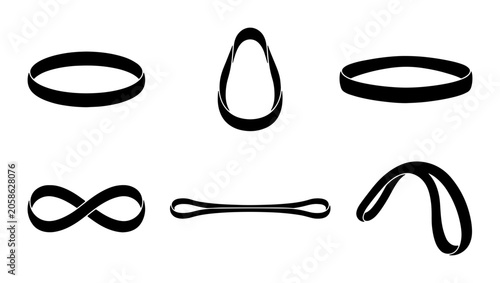 Foto Black Rubber Bands, Elastic Loops, Versatile Fasteners, Office Supplies, Set of