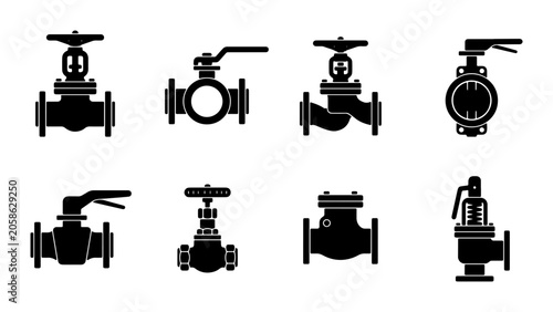 Obraz na płótnie Industrial Valves Set, Plumbing Fixtures Collection, Flow Control Equipment Icon
