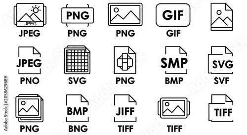 Obraz na płótnie File Format Icons Black Line Art On White Background