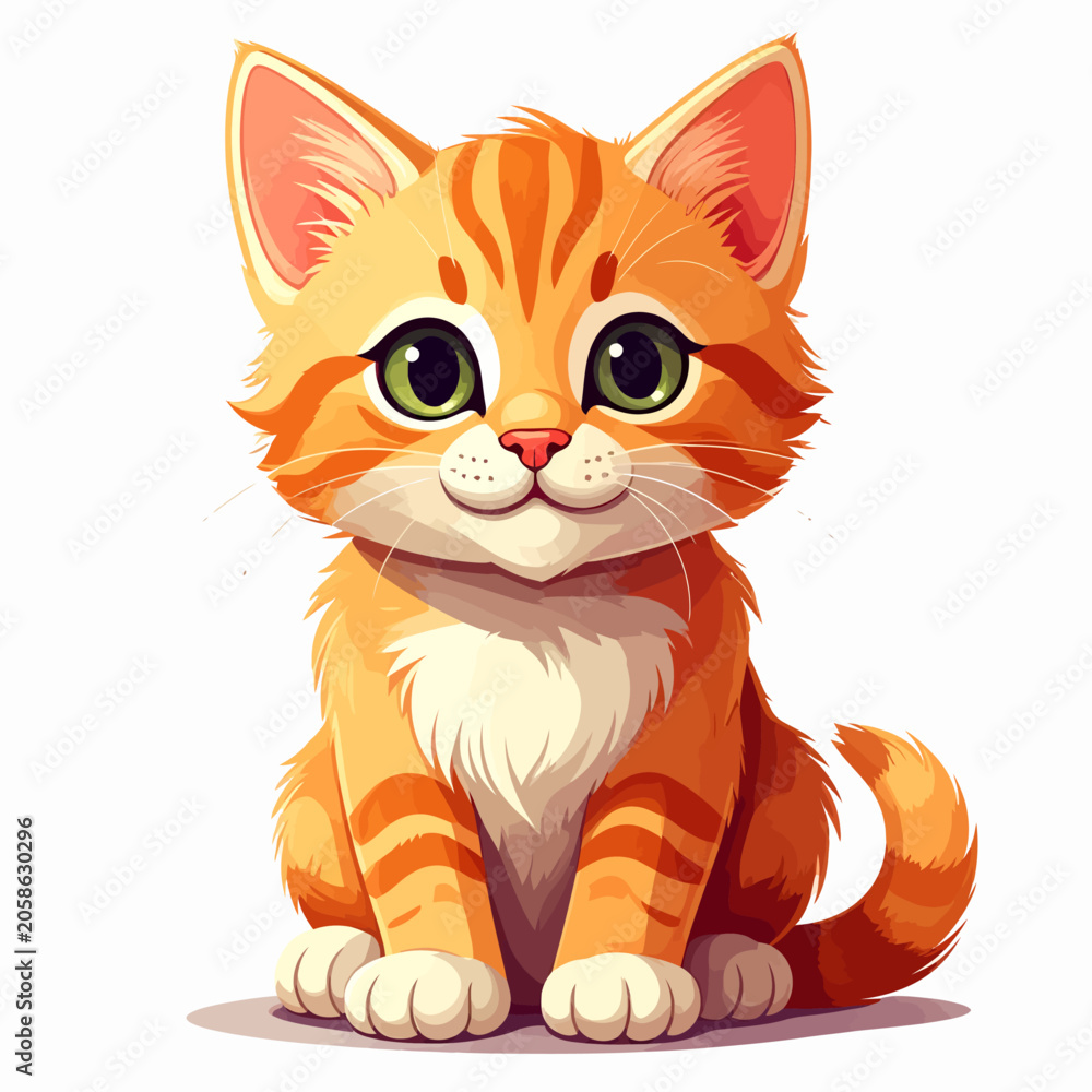 Obraz premium Cute orange tabby kitten illustration sitting vector art isolated