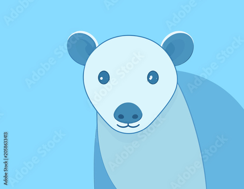 Cute Polar Bear Cub Face Vector Illustration on Blue Background