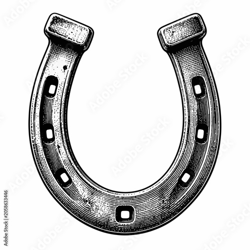 Vintage Horseshoe Engraving Vector Illustration Isolated on White
