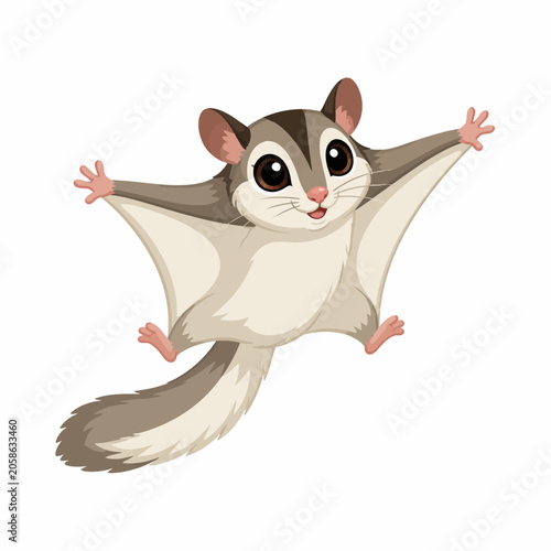 Cute Flying Sugar Glider Vector Illustration Isolated on White