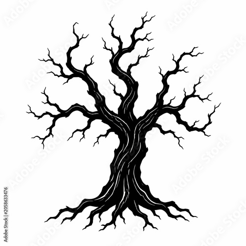 Dead Tree Silhouette Vector Illustration Isolated on White Background