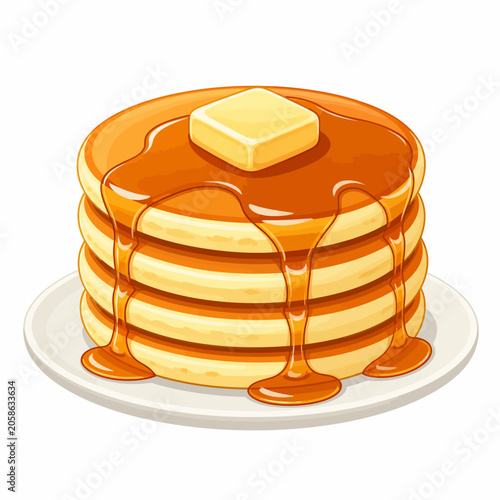 Stack of Sweet Pancakes with Syrup and Butter Vector Illustration