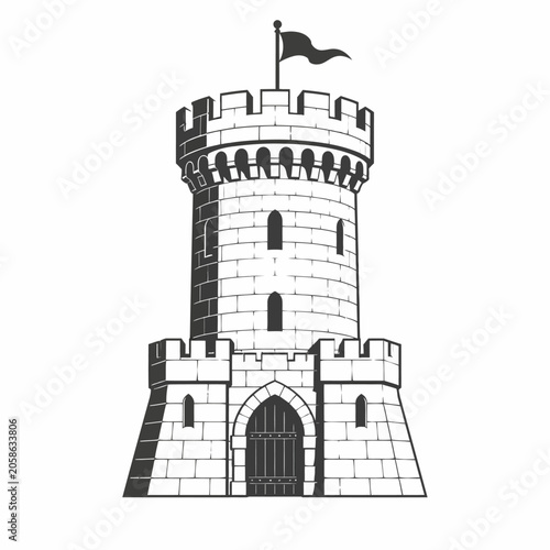 Medieval Castle Tower Vector Illustration isolated on white
