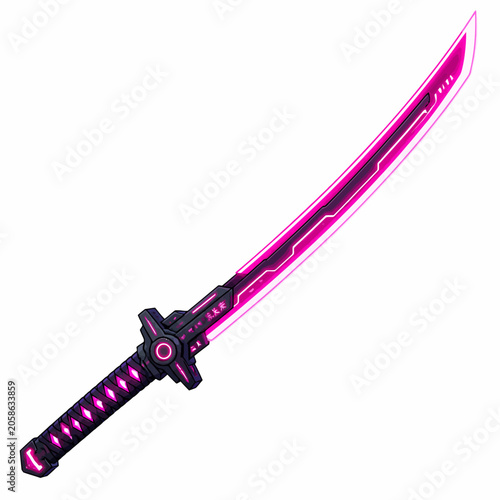 Cyberpunk Neon Katana Vector Illustration Futuristic Glowing Sword