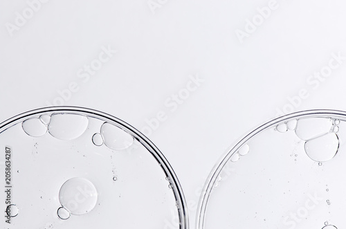 Liquid cosmetic product for the skin in a Petri dish. Copy space