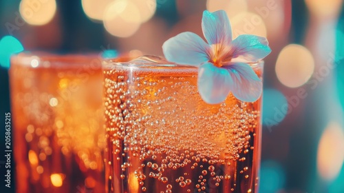 Sparkling Cocktail with Blue Flower Garnish, Gigapixel Image