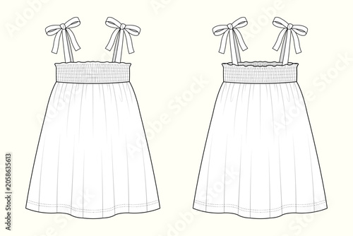 Konstfotografi Kid Girls Smocked Bodice Sleeveless Mini Dress with Tie-Up Shoulder Straps Techn