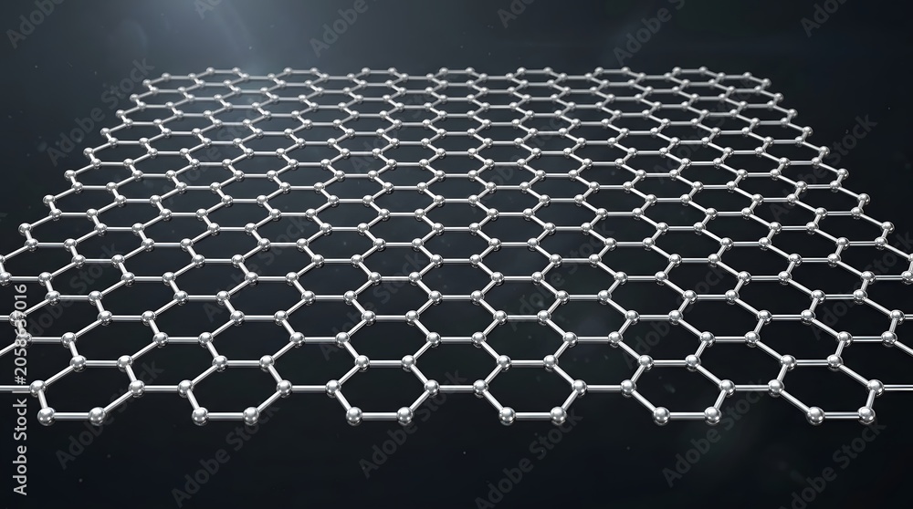 Obraz premium A detailed metallic graphene atomic structure featuring interconnected spheres and silver bonds on transparent background