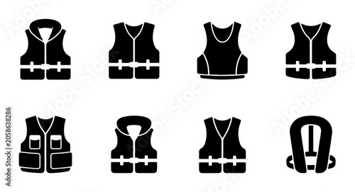 Cuadro en lienzo Life Vest Icons Set, Safety Gear Vector Collection, Buoyancy Aid Illustrations,