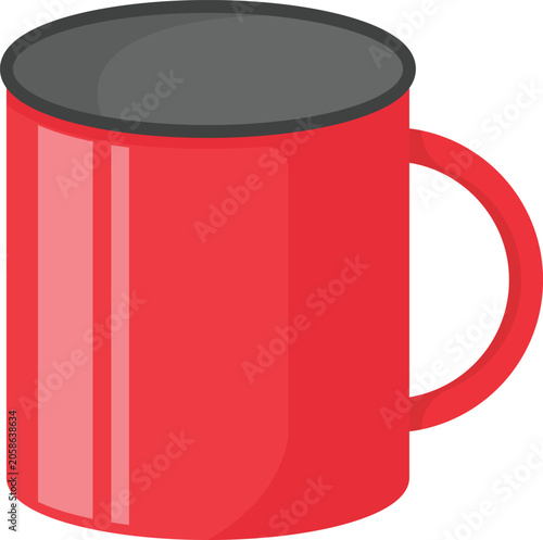 Red Enamel Camping Mug Flat Illustration. Camping Equipment Design Element Isolated on White Background