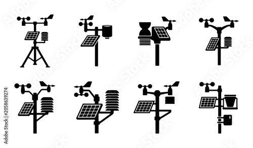 Tableau sur toile Weather Station Icons Set, Meteorological Instruments Collection, Climate Monito